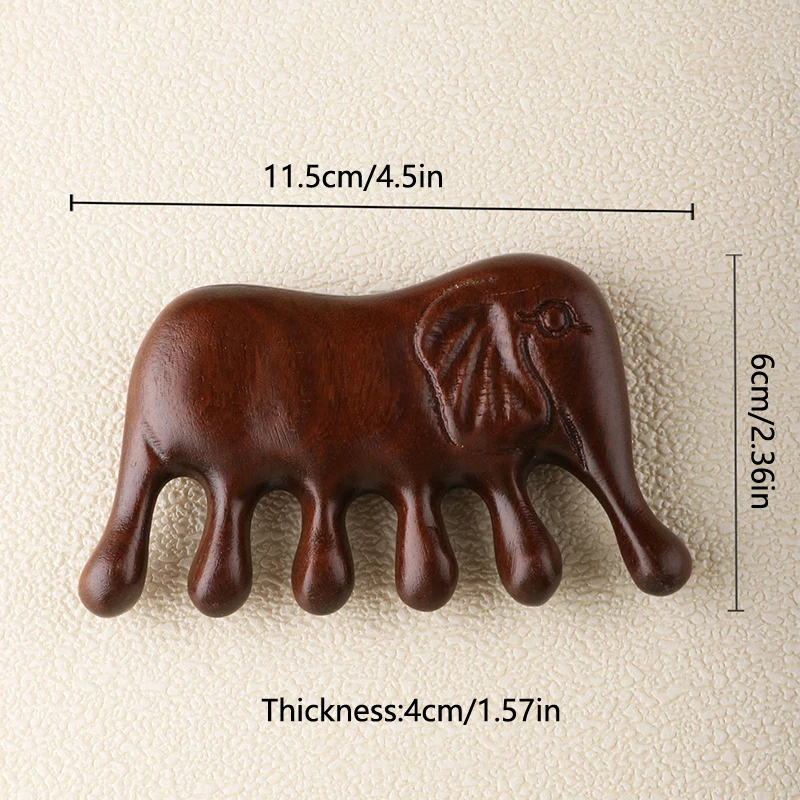 Sandalwood Elephant Shaped Wide-toothed Comb Body Meridian Massage Comb Acupuncture Therapy Anti-static Smooth Hair Comb