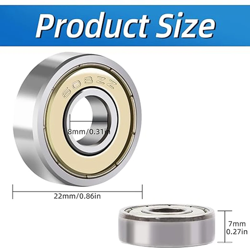 6/12/20 Stück 608RS/608ZZ Lager, langlebige Kugellager aus Kohlenstoffstahl für Skateboards, Longboards, Inline-Skates, Rollschuhe – Detail 12
