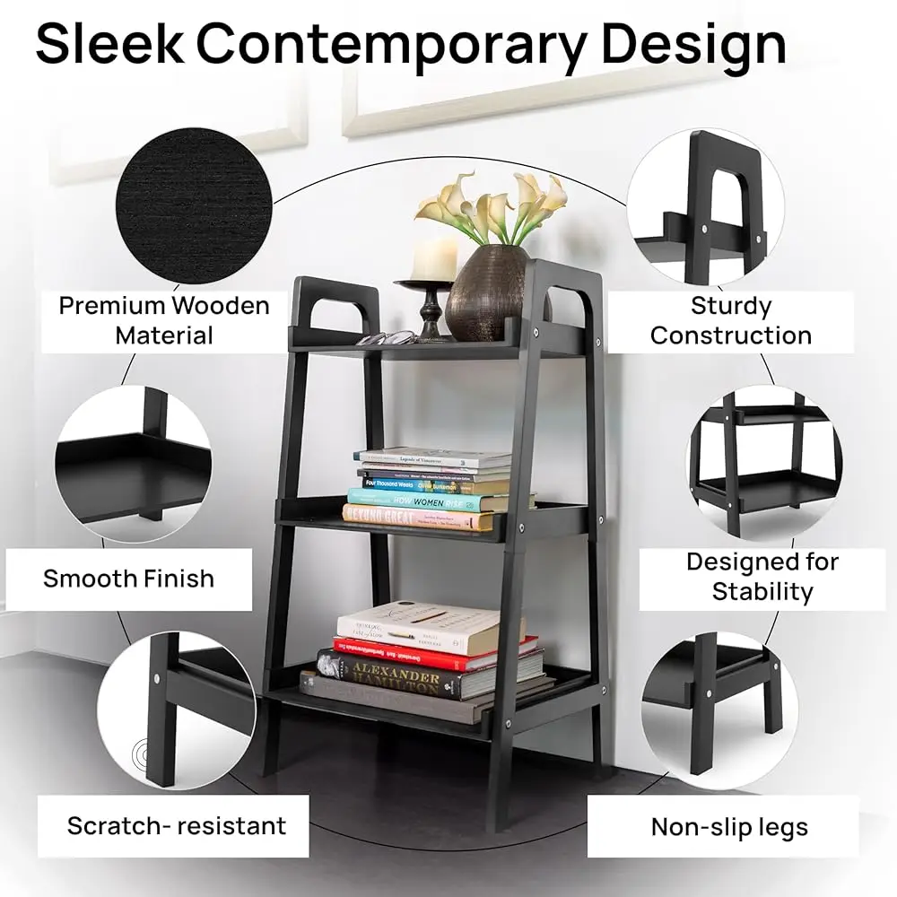 3 Tier Open Bookshelf - Elegant Bookcase Storage Organizer - Multi-Purpose Bamboo Display Shelf For Home, Office, Bedroom &