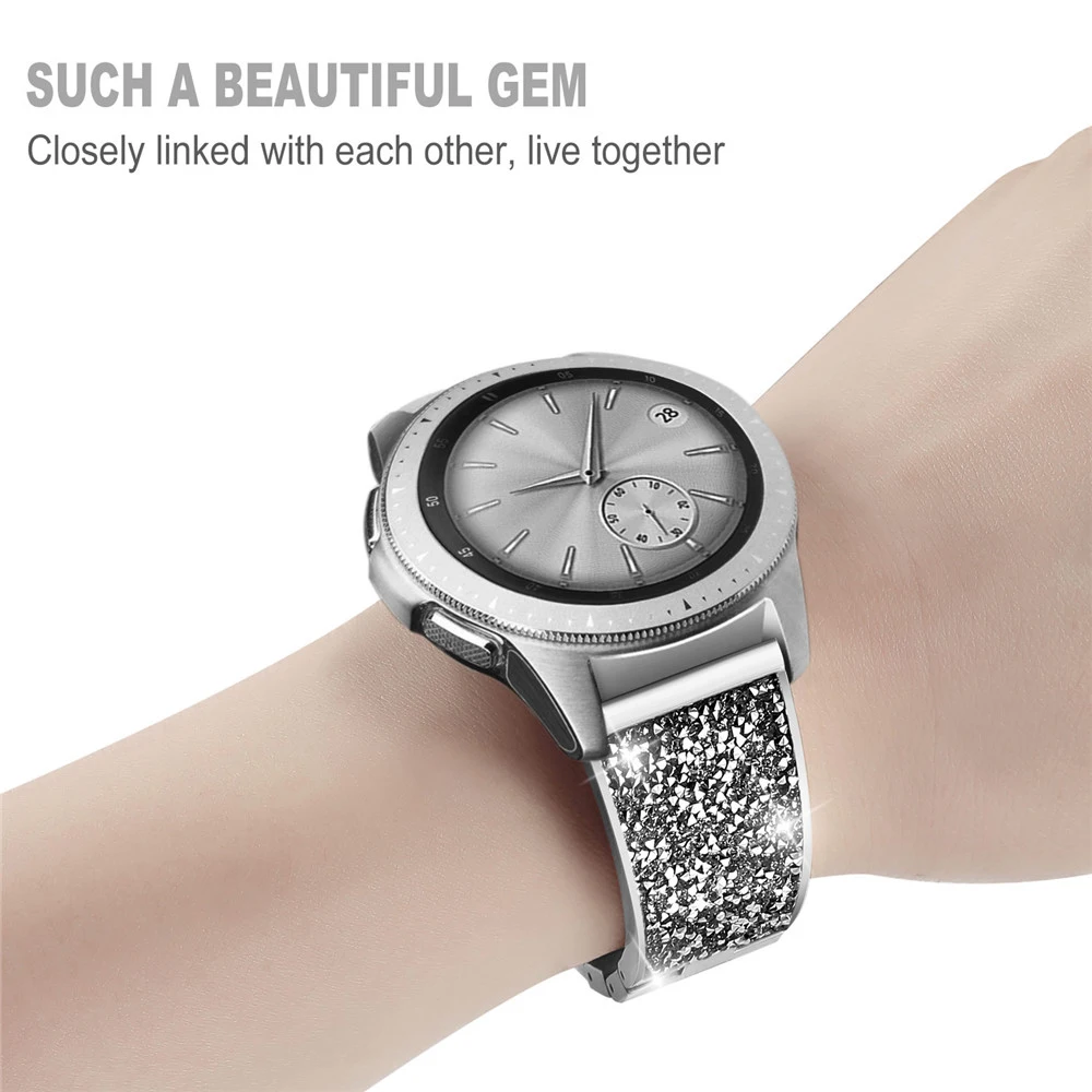 Correa de Metal con diamantes para reloj Samsung, pulsera de repuesto de 22mm y 20mm para Amazfit GTR Band 3/4/5/Active 2/Huawei GT/2/3