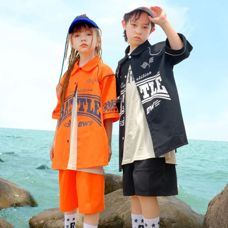 

2023 Children Jazz Dance Costumes For Kids Loose Kpop Outfits Girls Streetwear Boys Modern Hip Hop Dancing Rave Clothes DQS13589