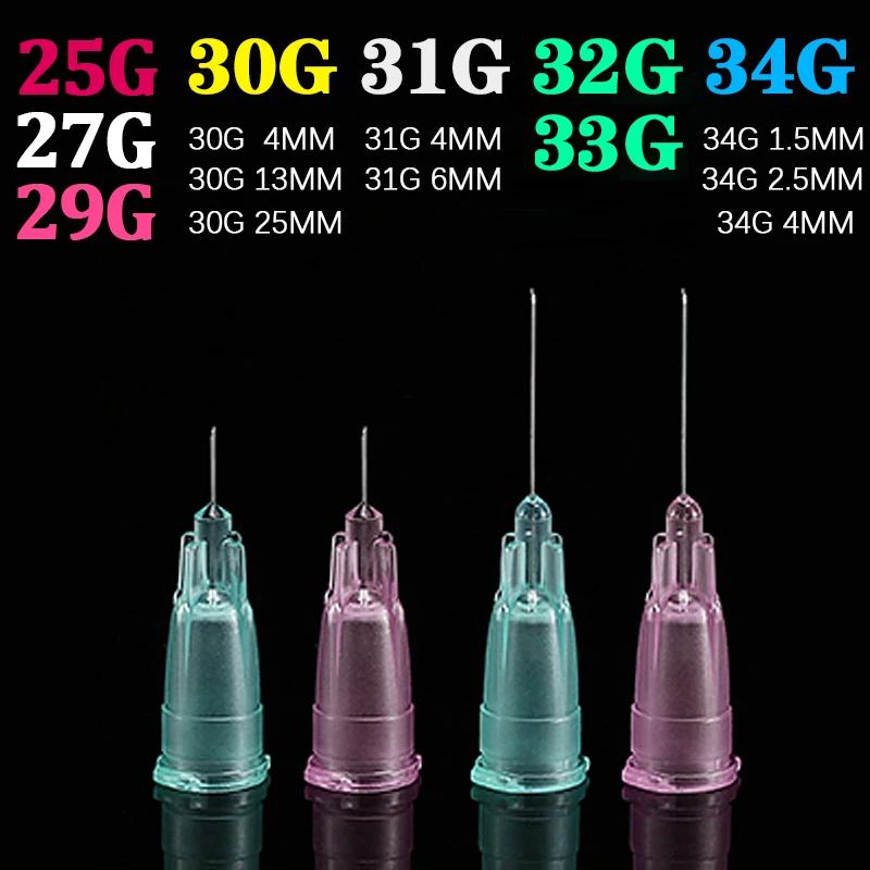 20pcs Disposable Plastic Tattoo 25G 27G 29G 34G 33G 32G Small Painless Beauty Ultrafine Piercing Needle Syring Tips Eyelid Tools