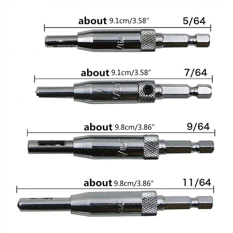 4 piezas 5/64 '' 7/64 '' 9/64 '' 11/64 '' Brocas de bisagra para puerta de ventana de carpintería E65B
