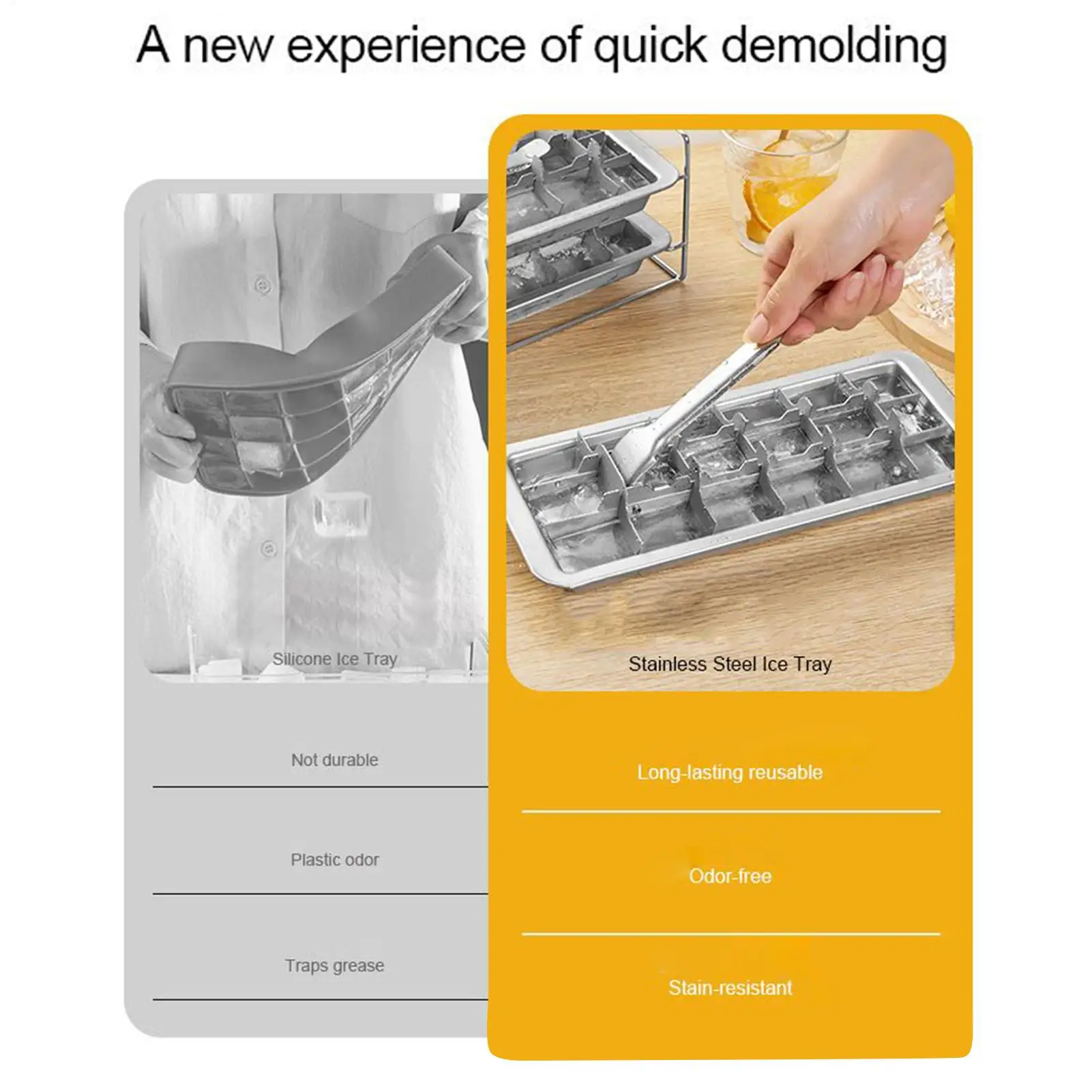 طبقة مزدوجة 304 الفولاذ المقاوم للصدأ علبة ثلج الإفراج السريع صانع الثلج الفولاذ المقاوم للصدأ علبة مكعبات الثلج صينية الفريزر للحانات المطابخ