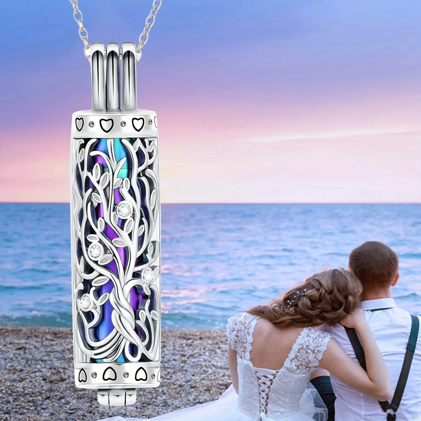 Cylinder Cremation Jewelry Tree of Life Urn Ashes Necklace for Women Men Vial Cremation Ash Pendant Loved One Memorial Jewelry