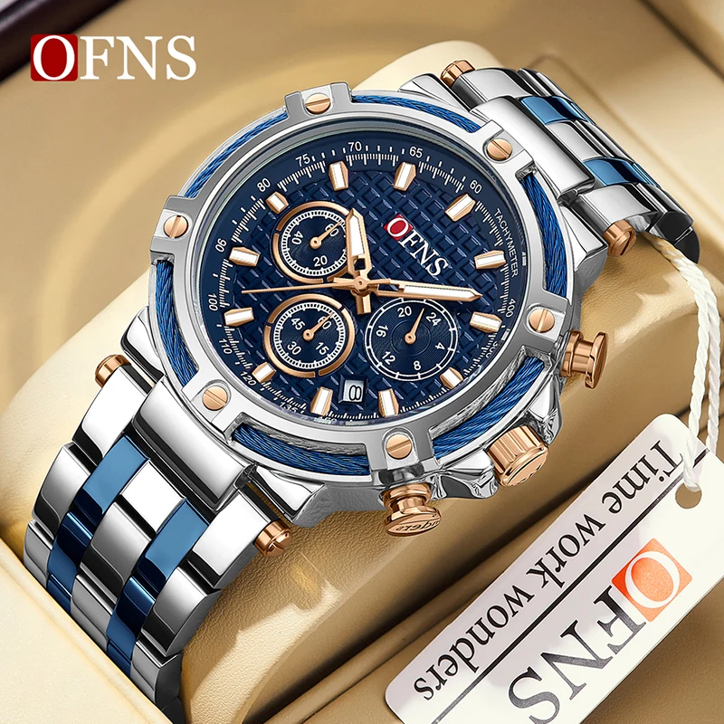 OFNS 5516 Top New Business Men\'s Quartz Watch Fashion Style Steel Band Six Needle Calendar Waterproof Quartz Fashion Men\'s Watch