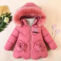 2-5 anos bebê menina engrossar jaqueta com capuz outerwear crianças roupas de inverno quente casaco novo casual menina arco casacos sólidos