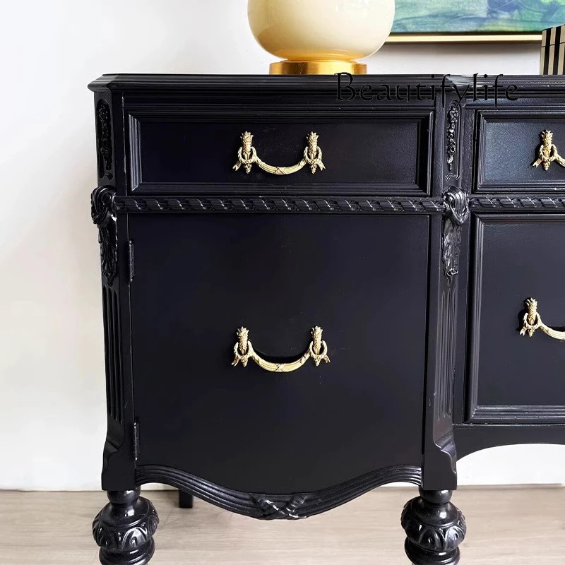 خزانة الشرفة الخشبية الصلبة الفرنسية الرجعية، خزانة جانبية لتناول الطعام العتيقة، خزانة جانبية لتناول الطعام منحوتة لغرفة المعيشة الأمريكية #4