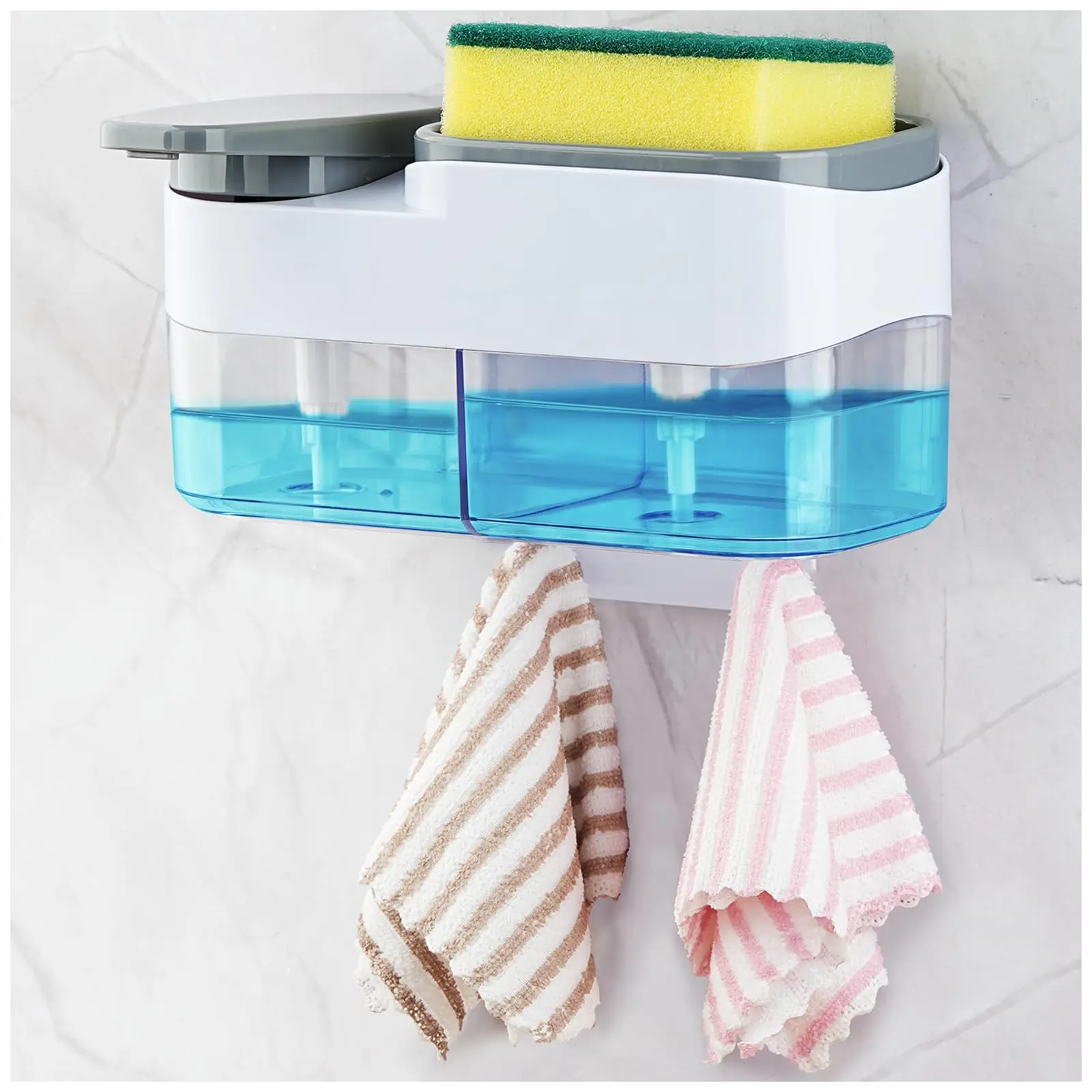 2-in-1 wandzeepdispenser met sensor 2x500ml keukenorganizer badkamer wandplank vloeistof zonder boren