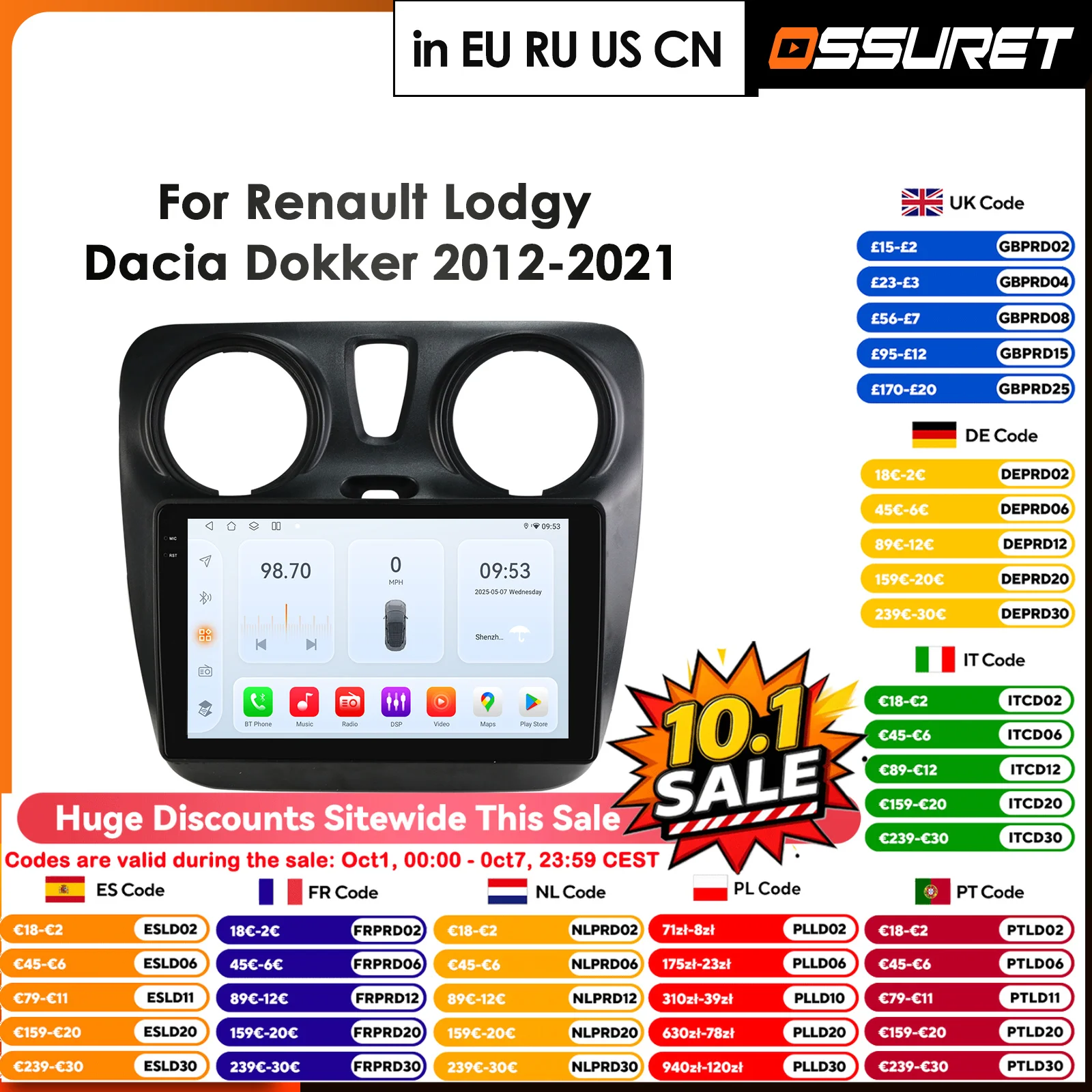 Carplay 4G AI Systems Android 14 Car Radio For Renault Dokker/Lodgy Dacia 2012-2021 Multimedia Video Player GPS 2din Autoradio