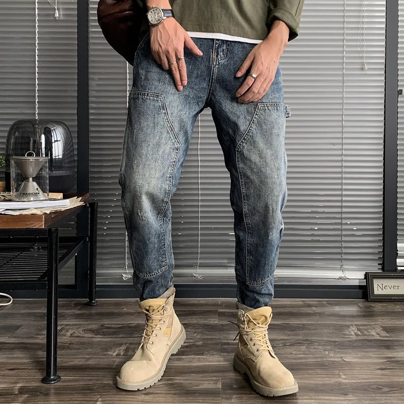 Men\'s Straight Tube Loose Streetwear Baggy Jeans Casual Small Foot Denim Cargo Pants Men Fashion Design Trousers Male Clothing