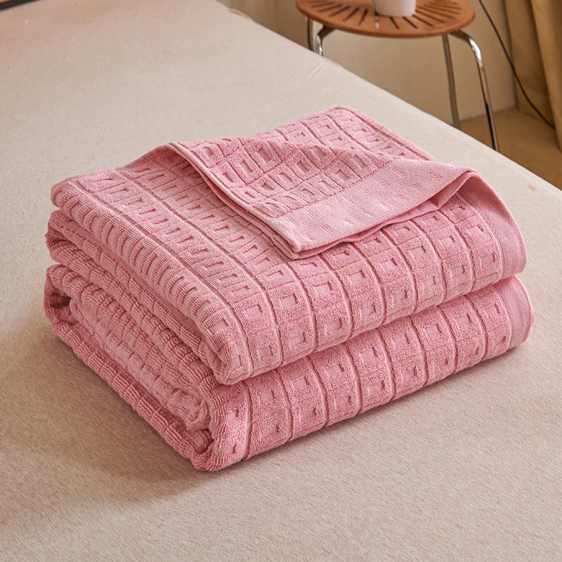 

100% Cotton Towel Quilt Adult Blanket for Office Air Conditioning Nap Soft Warm Single Blanket Solid Color Four Season Universal