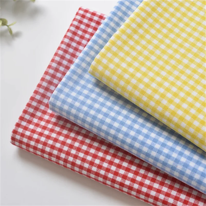 

Red Yellow Blue Grid Fabric Homemade Long Sleeved Top Dress Shirt Children's Clothing Baby Shirt Cotton Fabric