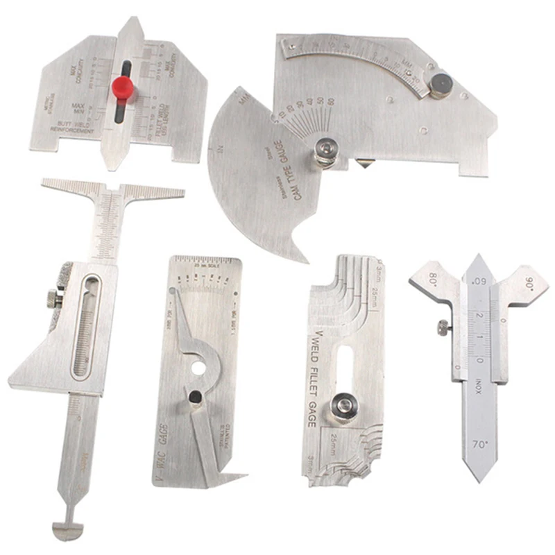 F-T 6Pcs Welding Gauge Weld Inspection Gauge Weld Seam / Round Corner / Crown Test Size Ruler Angle Measurement Kit Combination