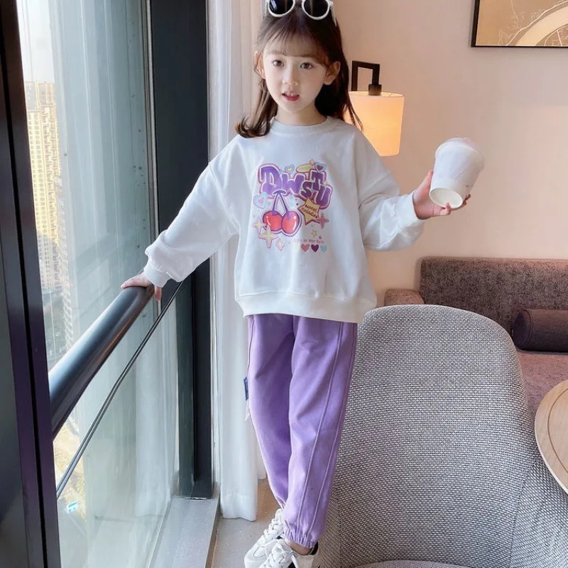 

2023 New Children's Sweatshirt Suit For Girls Cartoon Tops Pant Casual Tracksuit Spring Autumn Kids Sport Clothes Set Loungewear