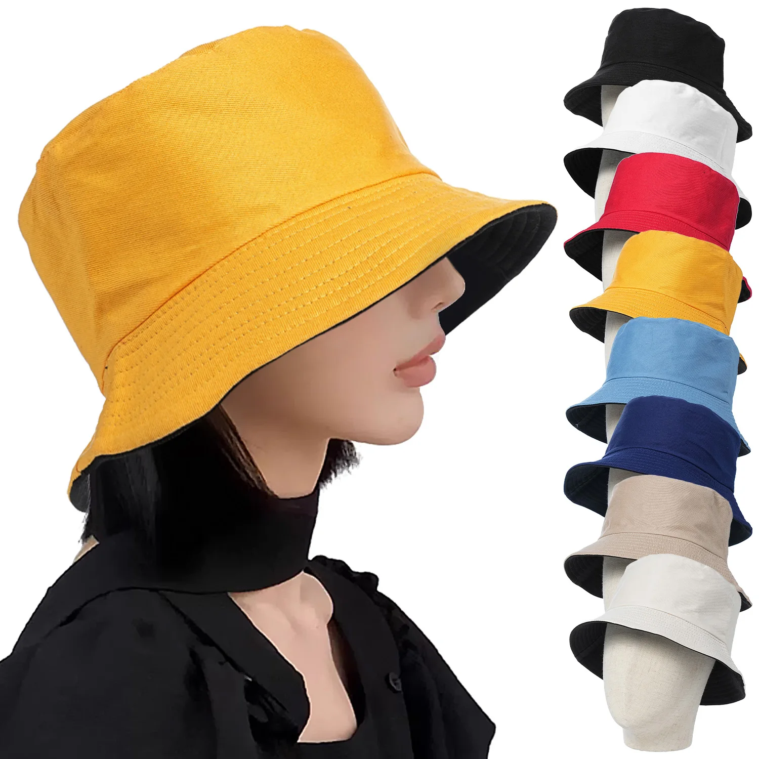 New Unisex Cotton Bucket Hat Two Side Wear Women Summer Sunscreen Panama Men Outdoor Fisherman Beach Cap Boonie Sunhat