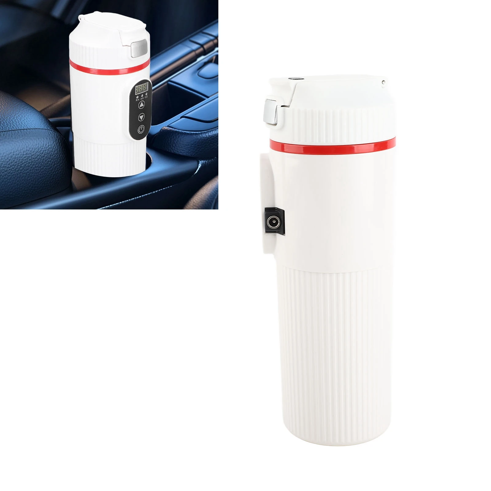 

Автомобильный электрический чайник 500 мл, нагревательная чашка из нержавеющей стали с интеллектуальным дисплеем температуры и портсигаром, портативный для путешествий