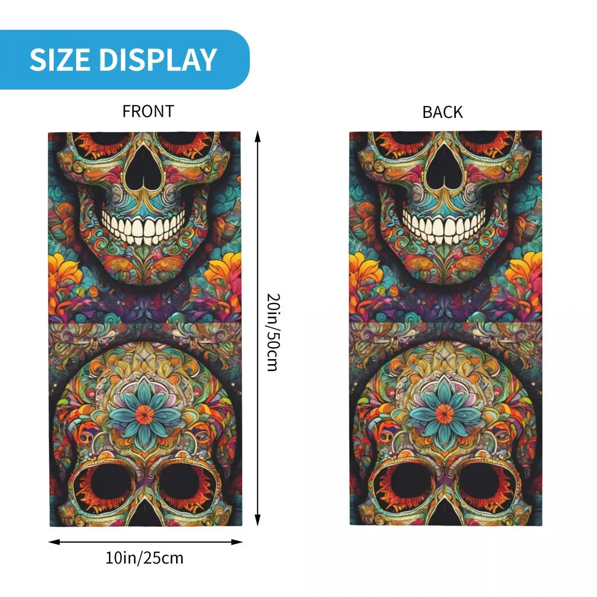 Multicolored Mexican Skull Thin Wrap Scarf Bandana Neck Gaiter Face Cover Headband