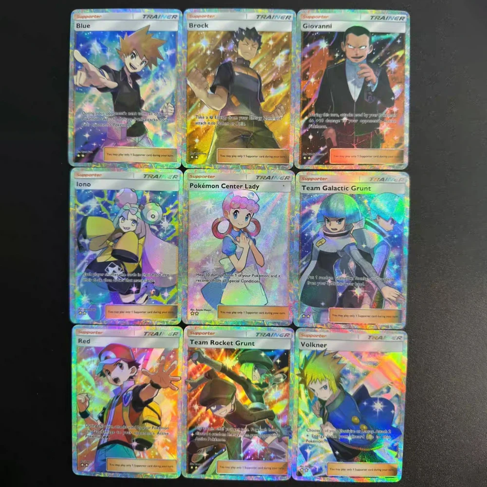 9 unids/set Pokemon Trainer segunda tarjeta de colección de balas DIY Giovannl Lono Volkner Brock rojo inglés PTCG tarjeta de colección