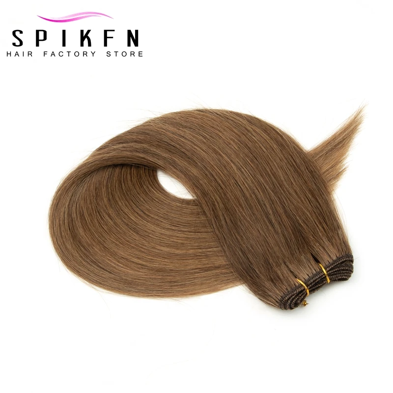 Bruin Naai In Hair Extensions 12 "-24" Natuurlijk Recht Menselijk Haar Inslag 6 #   Haarweefselbundels Echt menselijk natuurlijk haar Zwartblond