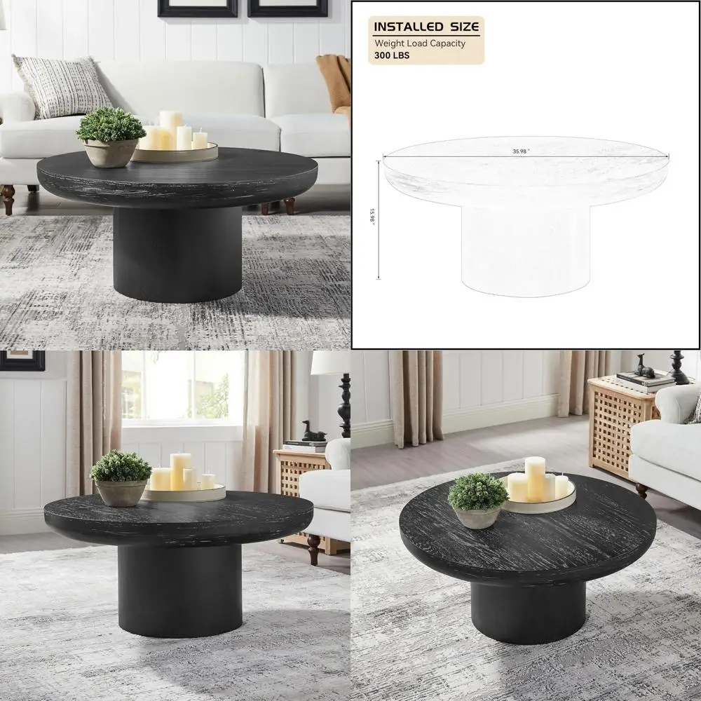 

Modern Wood Drum Coffee Table with Cylindrical Base, 35.98-Inch Round Accent Table for Living Room
