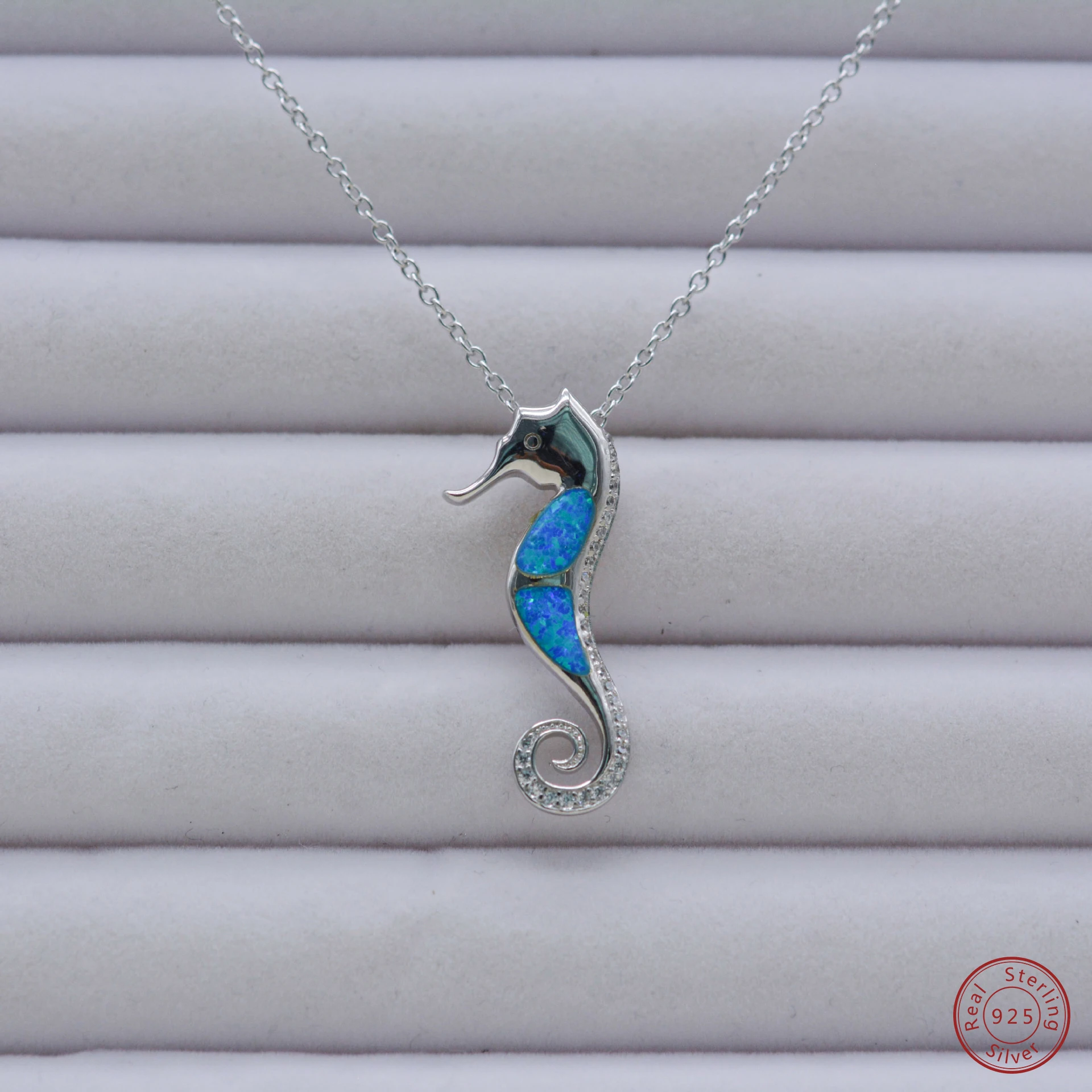 

2025 New 100% 925 sterling silver antler blue opal necklace fashionable niche temperament high-end feeling necklace for women