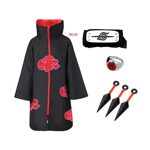 4 stuks Naruto kostuum Akatsuki mantel cosplay Sasuke Uchiha Cape cosplay Itachi kleding cosplay kostuum 2 stks/paar gekleurde lenzen