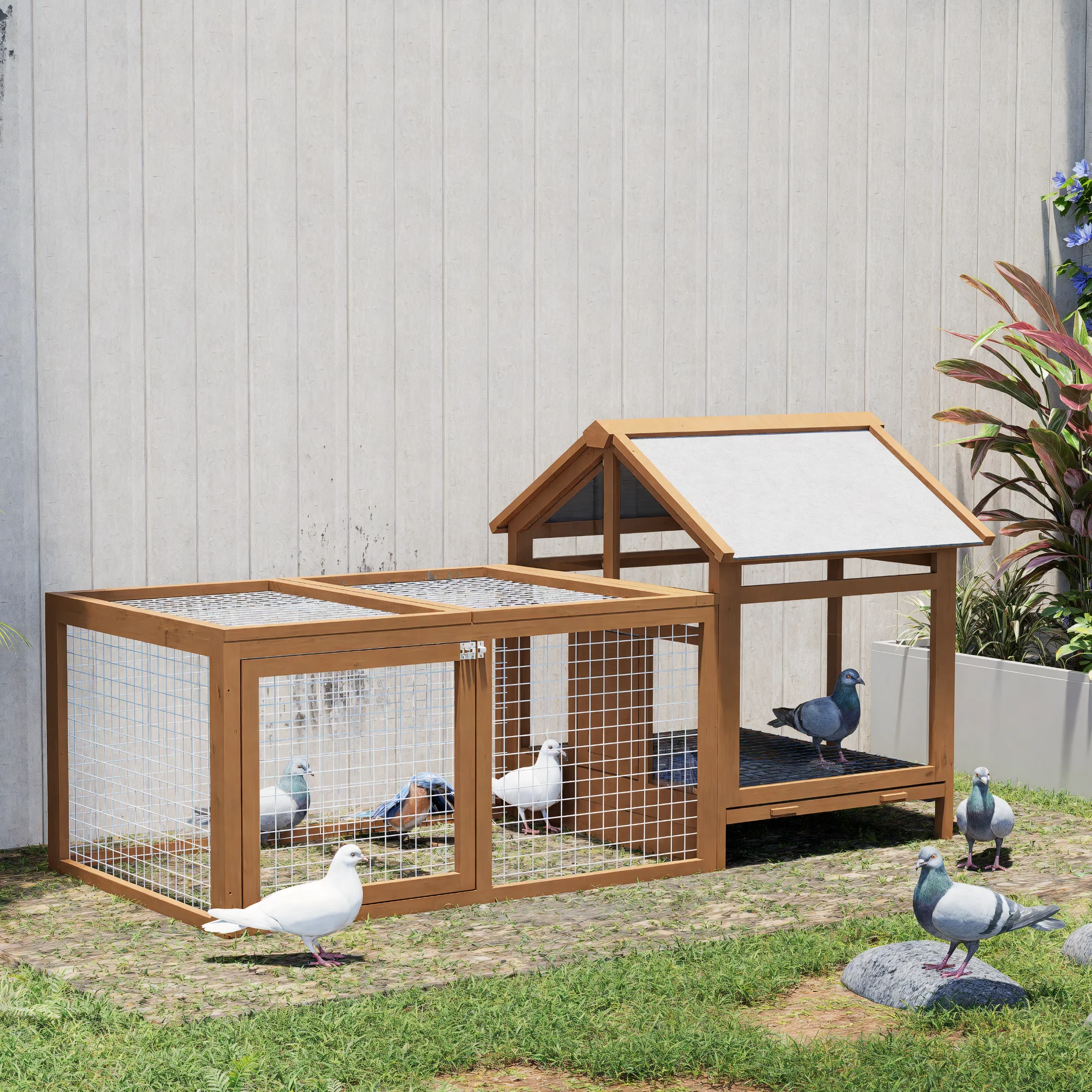 

Outdoor Solid Wood Pet Cage Villa Rabbit House Chicken Coop Cat Pigeon Duck Shelter with Rain And Sun Protection