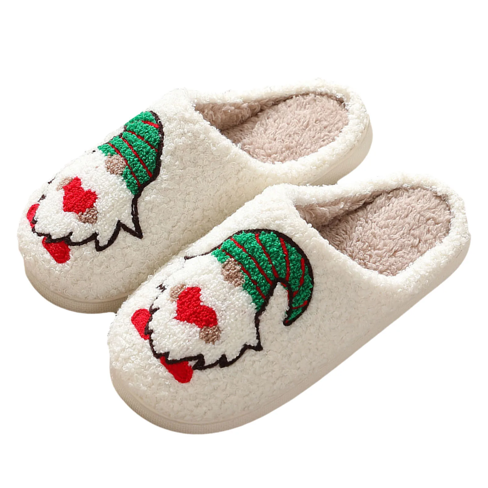 Coppie Uomini e donne Natale Slip On Peloso Piatto Casa Inverno Punta rotonda Mantieni caldo Cartoon Babbo Natale Stampe Pantofole Scarpe