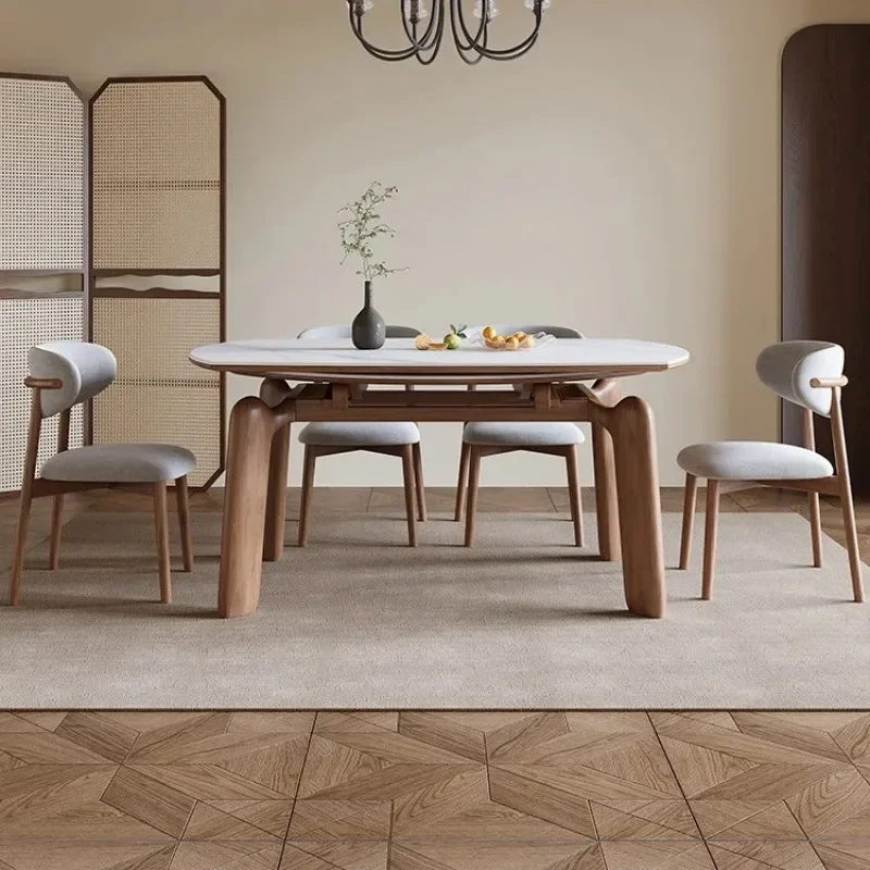 Retro style elephant foot full solid wood retractable rock slab dining table square and round dual-purpose small