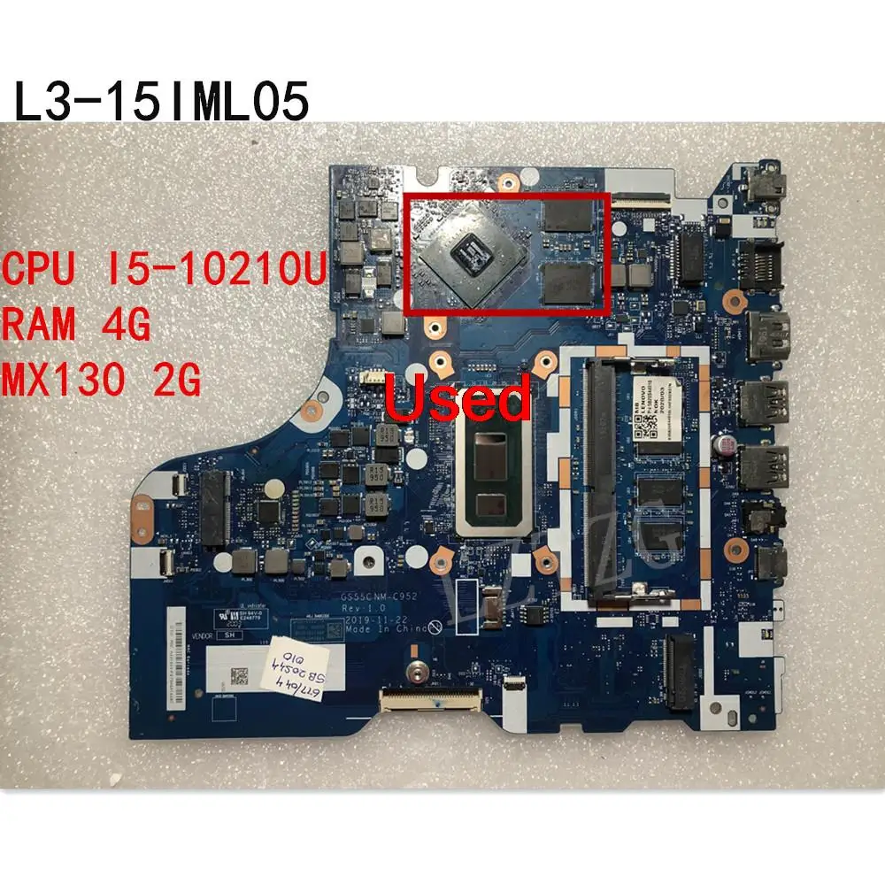 NM-C952 For Lenovo ideapad L3-15IML05 Laptop Motherboard With CPU I5-10210U RAM 4G GPU MX130 2G FRU 5B20S44010 100% Tested OK