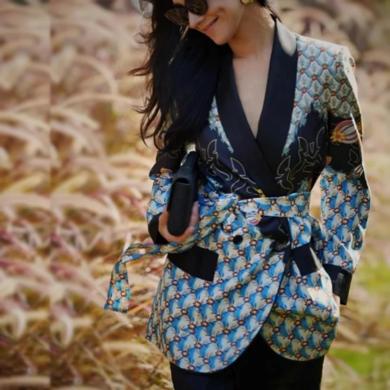 

Sashes Runway Blazers Women Vintage Flowers Printed Coats Blazers Bomber Elegant Jackets Casaco Feminino Party Blazers NZ251