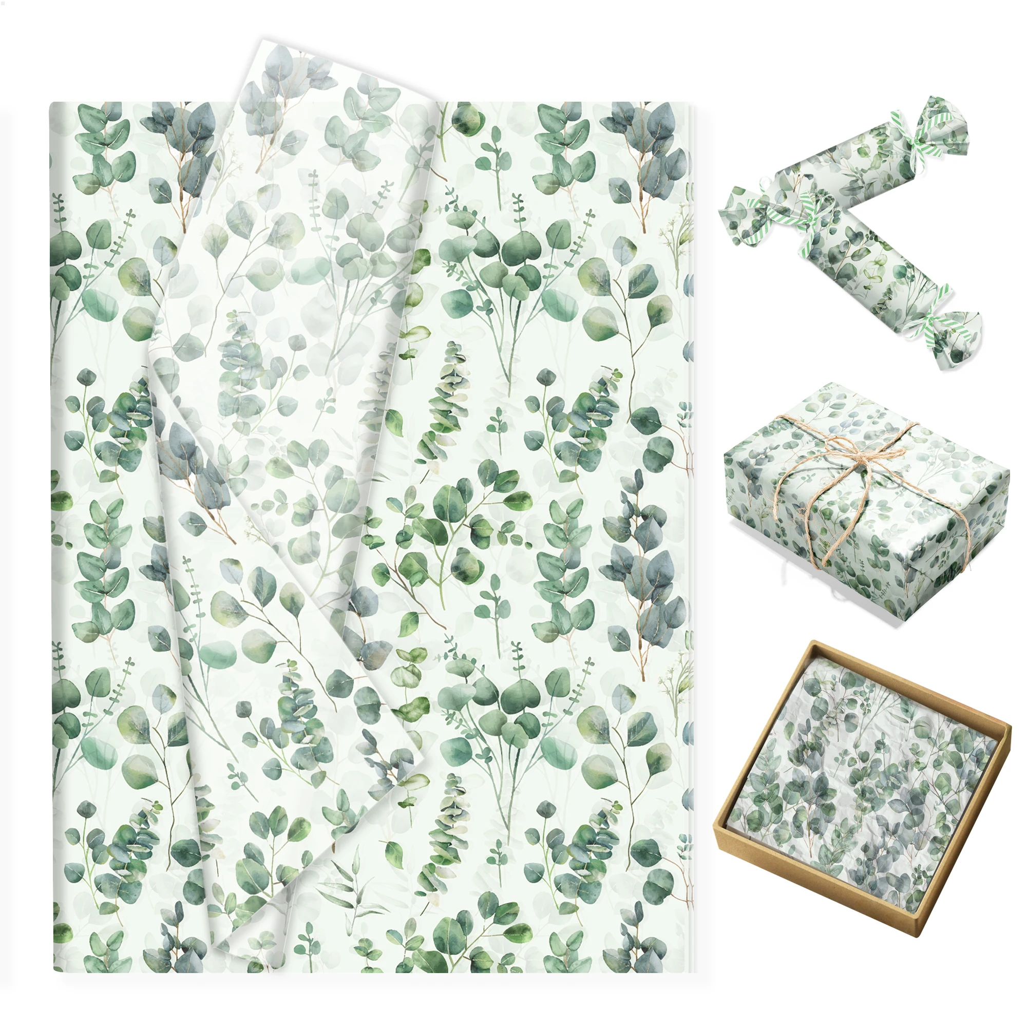 Feuilles d'eucalyptus, papier de soie, poire de neige, emballage cadeau, fournitures de décoration pour fête d'anniversaire et de mariage, 20/50 pièces