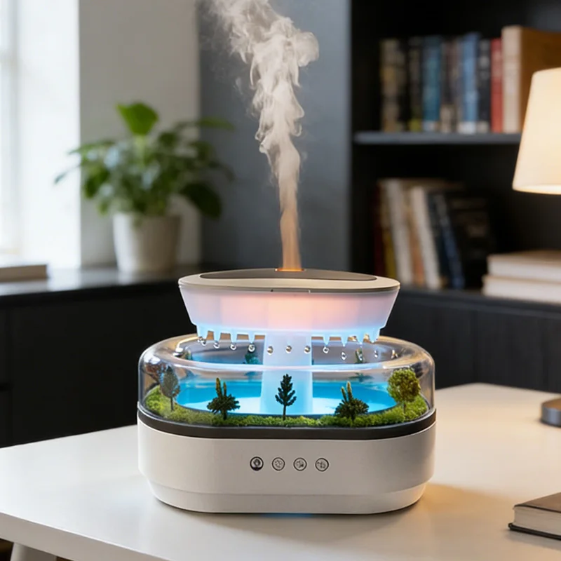 Raindrop Aroma Diffuser with White Noise Music & 7-Color Atmosphere Light, Ultrasonic Air Humidifier for Relaxation, Sleep & Hom