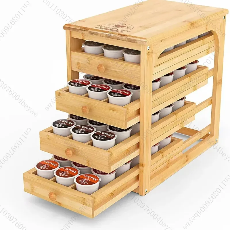 New Wooden Coffee Capsule Shelf Desktop Drawer Storage Box Solid Wood Multi-layer Coffee Pod Storage Rack