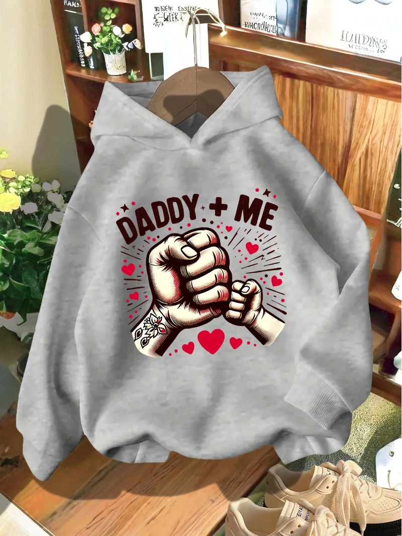 Kids Daddy and Me Graphic Printed Hoodies Father's Day Fist Bump Sweatshirt Boys Girls Loose Long Sleeve Hooded Pullover Tops