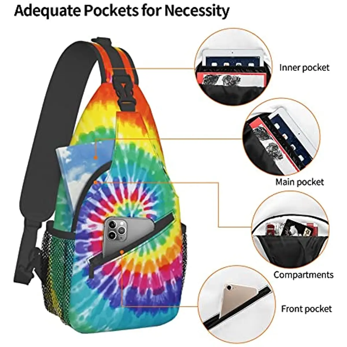 Rainbow Sling Bag for Men Women Crossbody Chest Backpack Daypack Shoulder Bags Casual Unisex Polyester Outdoor