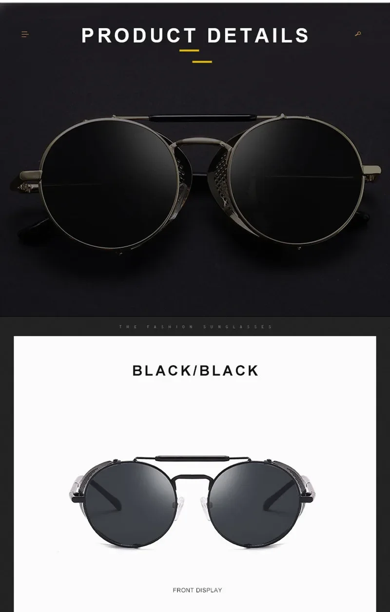Retro runde Metall Sonnenbrille Steampunk Männer Frauen Trend Marke Designer Vintage Sonnenbrille Oculos de Sol Shades UV-Schutz – Detail 4