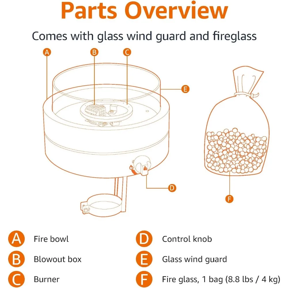 حفرة حريق بروبان مستديرة محمولة مقاس 14 بوصة مع 9000 وحدة حرارية بريطانية وأحجار زجاجية وتوافق فتحة المظلة