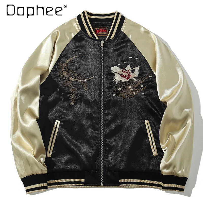 

Yokosuka Nine-tailed Fox Embroidery Baseball Jacket Women Men Streetwear Loose Jacket Coats Vintage Hip Hop 2024 Autumn Spring