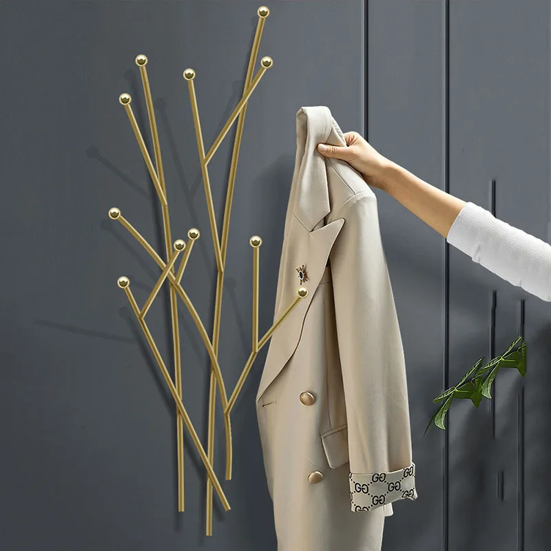 Golden Wall Mount Clothes Rack Metal Minimalist Hall Entrance Clothes Stand Nordic Hangers Burro Ropa Perchero Home Eccessories