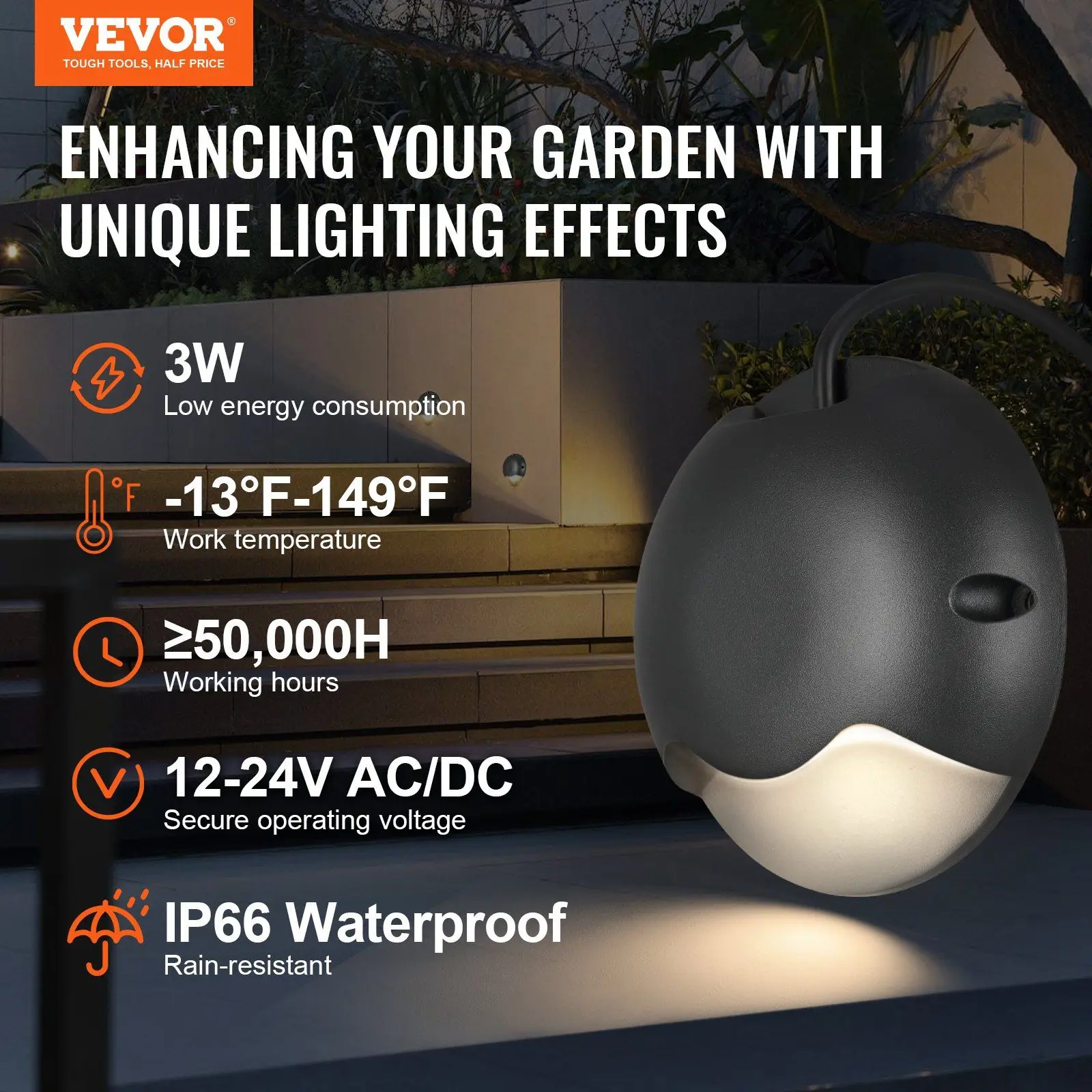 Low Voltage Deck Lights, 3W 12V-24V LED Hardscape Lighting, IP66 Waterproof Outdoor Retaining Wall Light with Connectors, 3000K