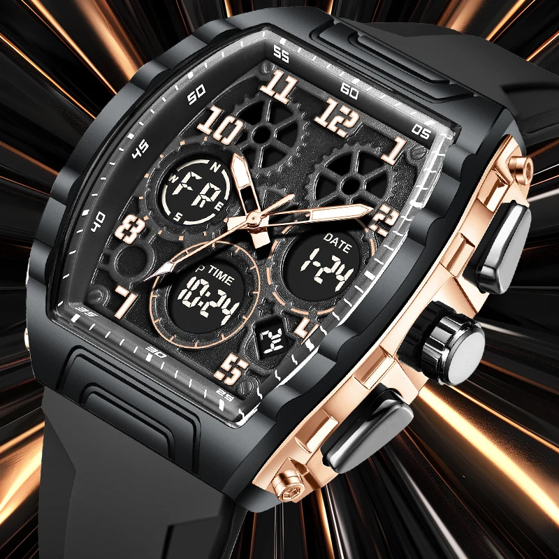 

FOXBOX уличные модные кварцевые мужские часы квадратные повседневные спортивные простые водонепроницаемые светящиеся электронные часы с датой недели для мужчин подарок