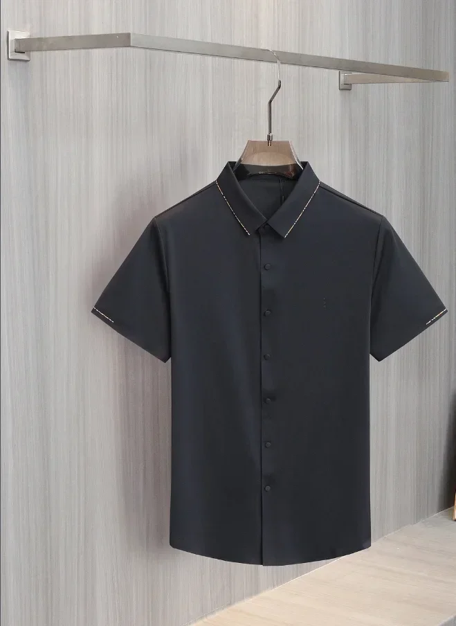 

2024 DIKU Shirt silk men 2024 summer new short sleeve breathable thin embroidery quality big size M-2XL