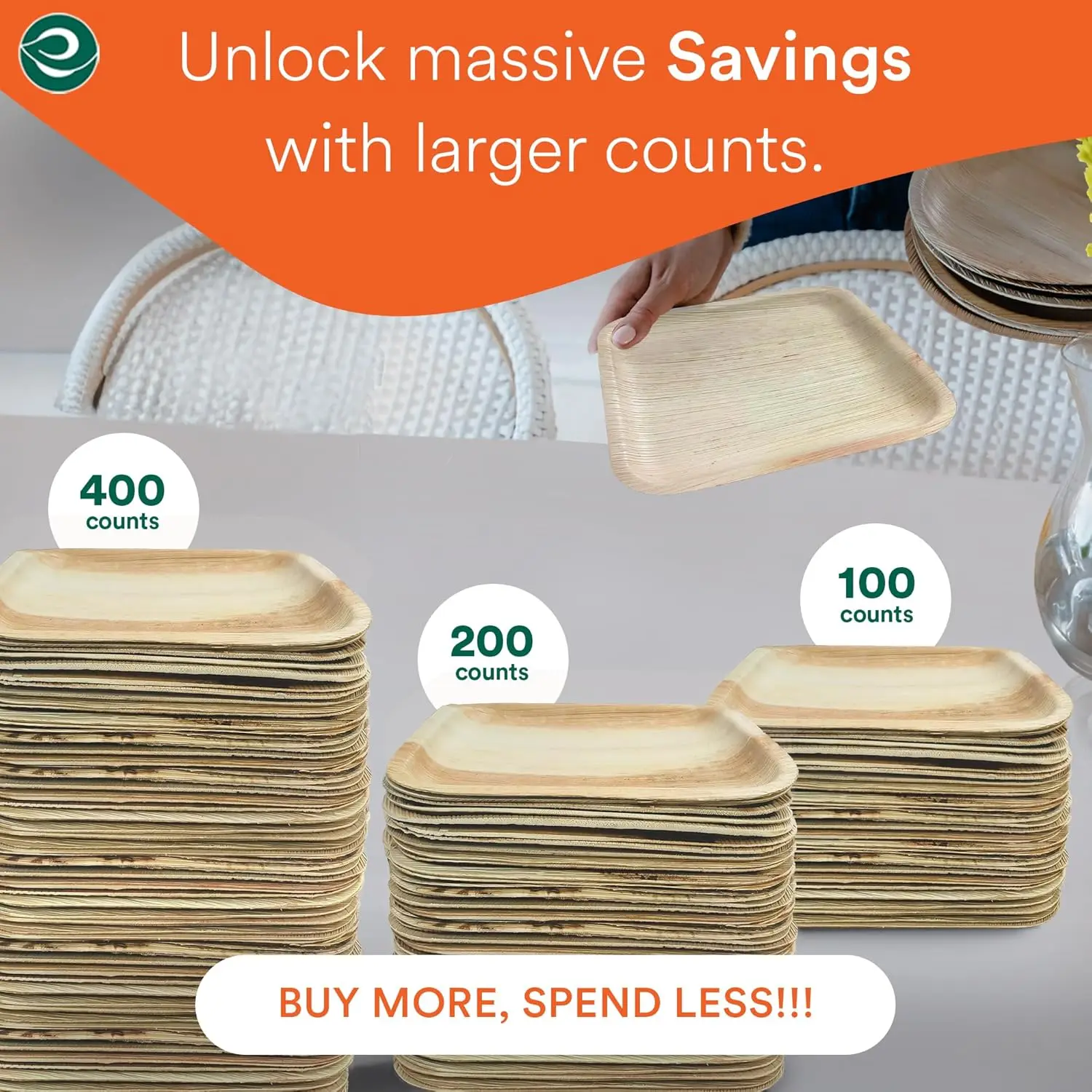 أطباق مربعة من أوراق النخيل مقاس 8 بوصات قابلة للتحلل (400 قطعة) مثل ألواح الخيزران قابلة للتحلل صديقة للبيئة وآمنة للاستخدام في الميكروويف والفرن