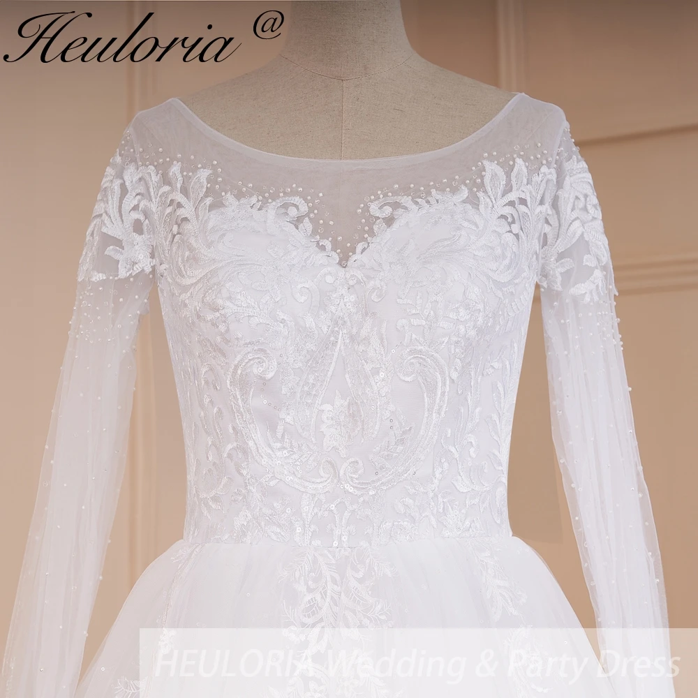 

HEULORIA elegant ball gown princess wedding dress long sleeve lace beading bride dress Robe De Mariee Wedding gown