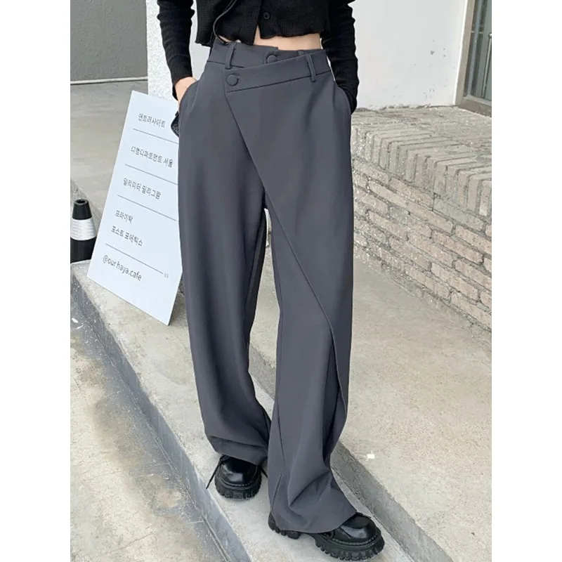 

Deeptown Elegant Vintage Suit Pants Women Black Korean Fashion Loose Old Money Classic Trousers Patchwork Office Ladies Palazzo