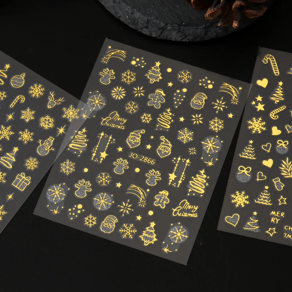 6 قطع من ملصقات أظافر عيد الميلاد - ذاتية اللصق ذهبية الشظية الساخنة ختم الشتاء ندفة الثلج، شجرة، قصب الحلوى تصاميم شارات الأظافر #4