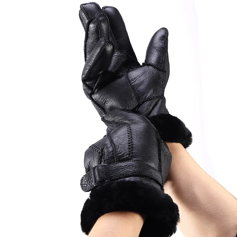 

New Men's Genuine Sheepskin Gloves Full Finger Gloves Winter Warm Fashion