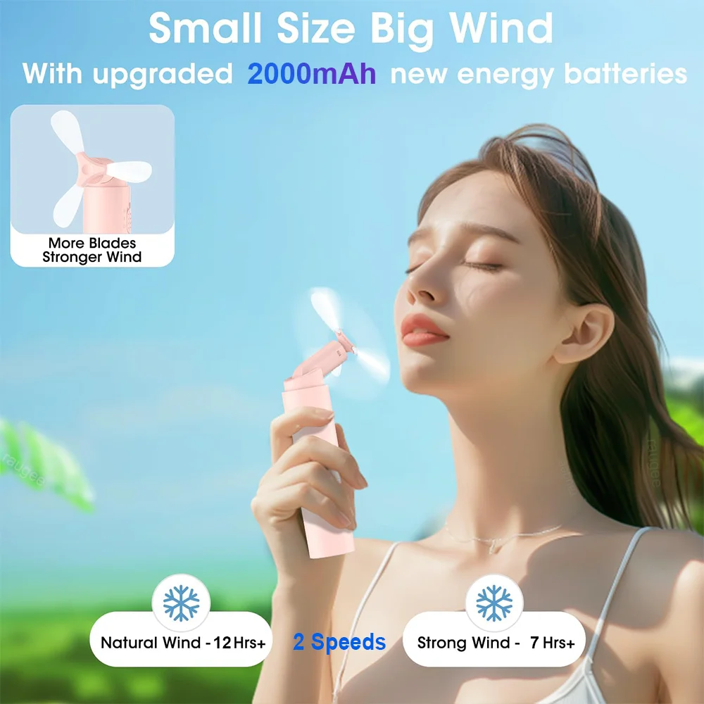 Portable Fan Mini Handheld Fan USB Rechargeable Fan Hand Held Small Pocket Fan with 2000mAh Power Bank 2 Gears Wind Speeds